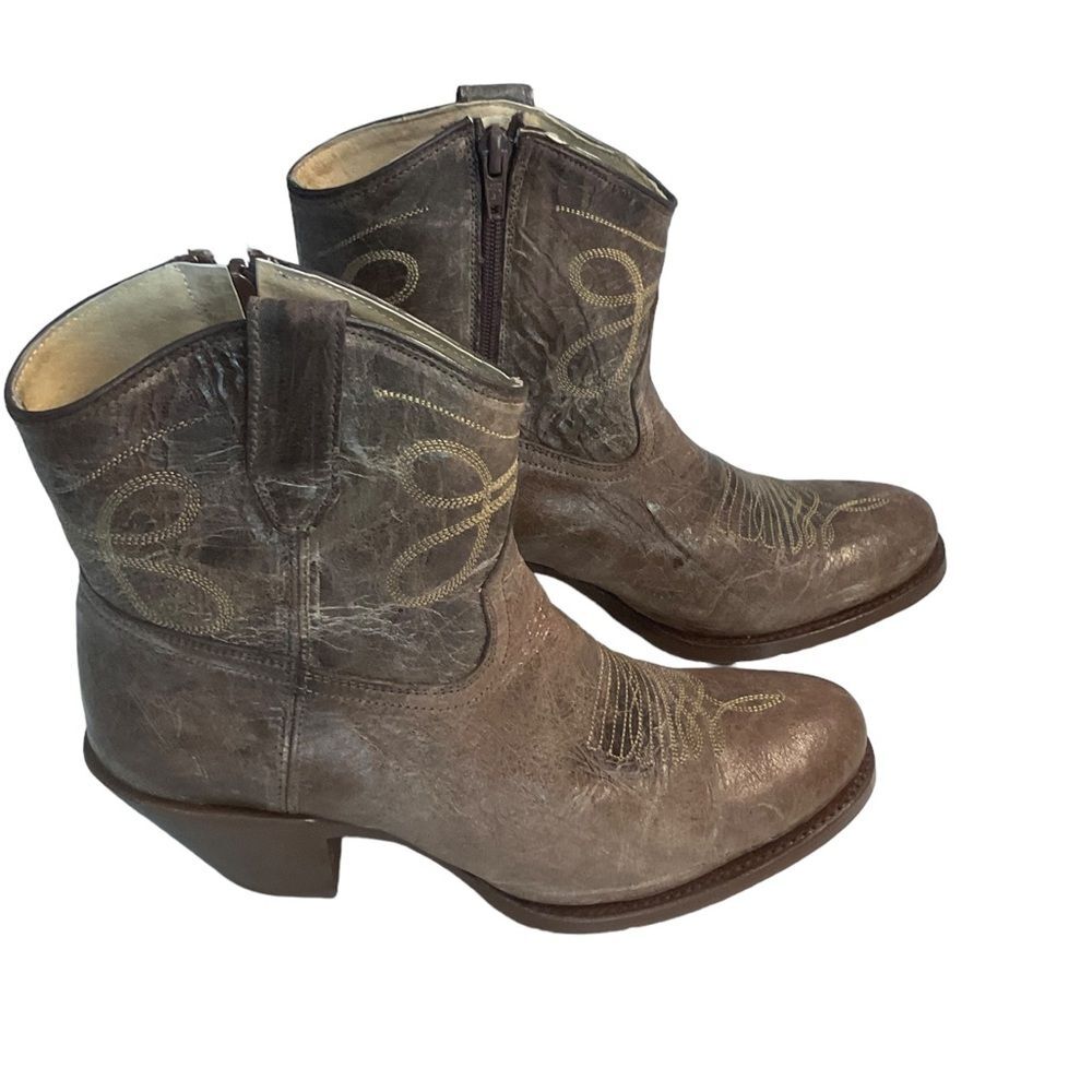 Rogers Boots Leather Embroidered Western Ankle Booties Size 9